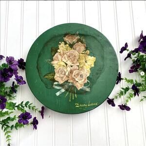 Vintage Drury Lane New York Chocolate Candy Tin Container Rose Decal Rust Stain